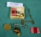 SMALL BOX OF ASSORTED MILITARY PINS, RIBBONS