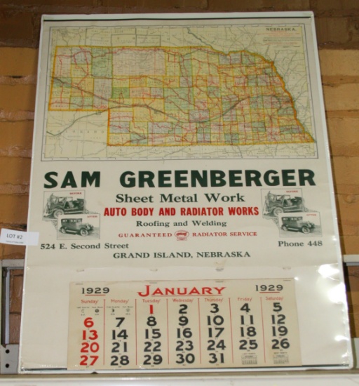 1929 STATE OF NEBRAKA ADVERTISING CALENDAR - SAM GREENBERGER, G.I.
