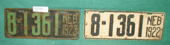 1922, 1923 HALL CO. NEBR. LICENSE PLATES - EACH 8-1361