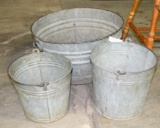 GALVANIZED WASH TUB, 2 GALVANIZED PAILS - 3 TIMES MONEY - LOCAL PICKUP ONLY