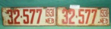 MATCHING PAIR OF 1931 THAYER CO. NEBR. LICENSE PLATES