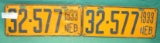 MATCHING PAIR OF 1933 THAYER CO. NEBR. LICENSE PLATES