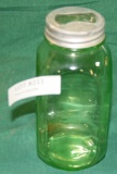 GREEN VASELINE GLASS QUART JAR W/LIDS
