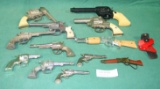 FLAT BOX OF ASSORTED CAP GUNS, TOY GUN PARTS