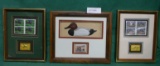 3 FRAMED DUCKS UNLIMITED COLLECTOR STAMPS - 1993, 94, 95 - 3 TIMES MONEY