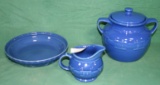 3 MATCHING PCS. BLUE LONGABERGER POTTERY KITCHENWARE