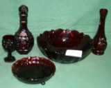 5 PCS. OF RED GLASSWARE