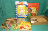 FLAT BOX OF VINTAGE CHILD'S ACTIVITY BOOKS, VINTAGE MAGAZINE PICTURES