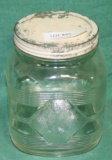 HAZEL ATLAS GLASS COFFEE JAR W/TIN LID