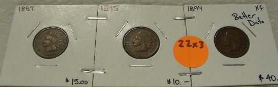 1889, 1894, 1895 INDIAN HEAD CENTS - 3 TIMES MONEY
