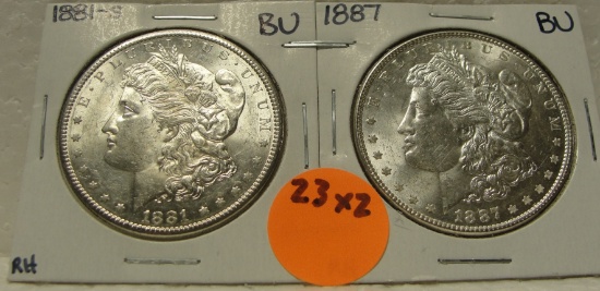 1881-S, 1887 BU MORGAN SILVER DOLLARS - 2 TIMES MONEY