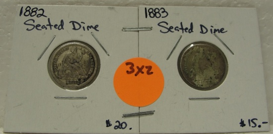 1882, 1883 SEATED LIBERTY DIMES - 2 TIMES MONEY