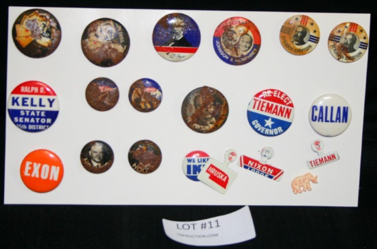 20 MOSTLY POLITICAL BUTTONS, PINS