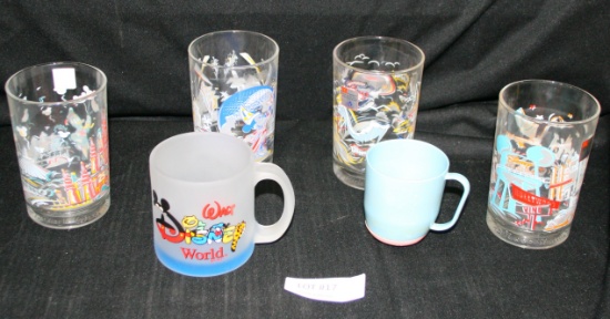 5 WALT DISNEY GLASSES, VINTAGE WEIGHTED TODDLER CUP