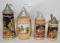 4 GERMANY LIDDED BEER STEINS