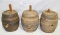 3 SMALL STONEWARE DECORATIVE KEG BARRELS