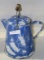 BLUE GRANITE STYLE ENAMEL COFFEE POT W/WIRE HANDLE