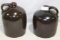 2 UNMARKED BROWN GLAZE STONEWARE WHISKEY JUGS