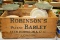 ROBINSON'S BARLEY WOOD SHIPPING BOX W/ASSORTED STONEWARE CONTENTS