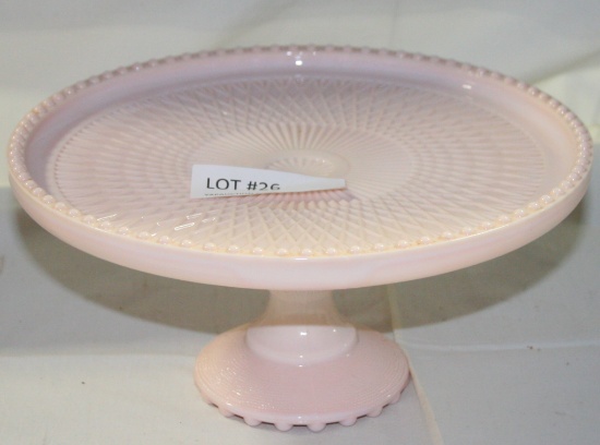 VINTAGE JEANNETTE SHELL PINK MILK GLASS CAKE STAND