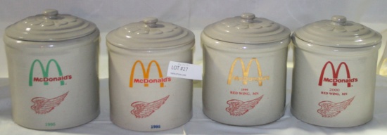 1992, 95, 99, 2000 RED WING MCDONALD'S STONEWARE CANISTERS - 4 TIMES MONEY