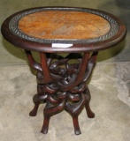 SMALL WOOD ACCENT TABLE W/ELEPHANT CARVED TOP - LOCAL PICKUP ONLY