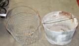 VINTAGE WIRE PLANT BASKET, GALVANIZED BUCKET - LOCAL PICKUP ONLY