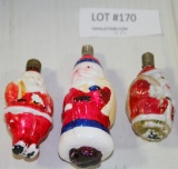 3 VINTAGE GLASS SANTA CLAUS LIGHT BULBS