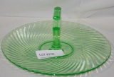 GREEN VASELINE GLASS HANDLED SNACK PLATE