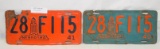 2 HAMILTON CO. NEBR. STATE CAPITOL LICENSE PLATES - 1940, 1941