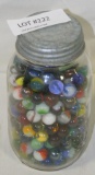 CANNING JAR W/ZINC LID FULL OF ASSORTED MARBLES