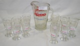 HAMM'S BEER GLASS PITCHER & 11 ASSORTED GLASSES