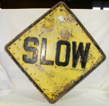 VINTAGE YELLOW ROAD SIGN W/GLASS BEADS - SLOW - LOCAL PICKUP ONLY