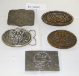 5 BEER ADVERTISING BELT BUCKLES - COORS, MILLER HIGH LIFT, PABST