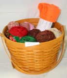 SIGNED & DATED LONGABERGER BASKET FULL OF ASSORTED FABRIC AND YARN