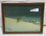 SMALL ANTIQUE FRAMED LONE WOLF ART PRINT