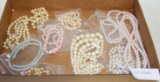 FLAT BOX OF PEARL STYLE COSTUME JEWELRY NECKLACES