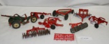 FLAT BOX OF VINTAGE FARM TOY IMPLEMENTS