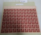 UNCUT SHEET OF 1954 GEORGE EASTMAN U.S. 3-CENT STAMPS - 70 STAMPS