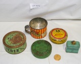 FLAT BOX OF ADVERTISING TINS, LADIES COMPACT