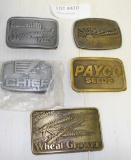 5 ASSORTED AGRICULTURE ADVERTISING BELT BUCKLES