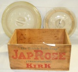 JAP ROSE BUBBLE BATH SOAP WOOD BOX W/2 STONEWARE LIDS