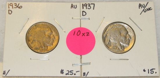 1936-D, 1937-D BUFFALO NICKELS - 2 TIMES MONEY