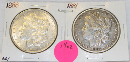 1881, 1888 MORGAN SILVER DOLLARS - 2 TIMES MONEY