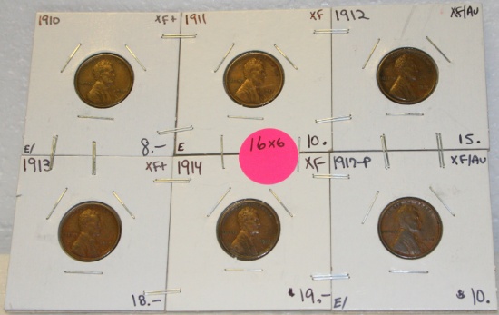 1910, 1911, 1912, 1913, 1914, 1917 LINCOLN WHEAT CENTS - 6 TIMES MONEY