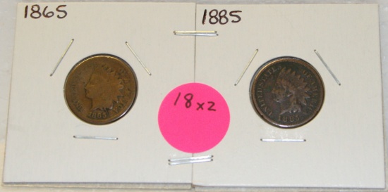 1865, 1885 INDIAN HEAD CENTS - 2 TIMES MONEY