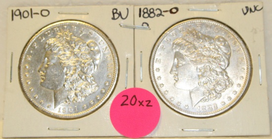 1882-O, 1901-O MORGAN SILVER DOLLARS - 2 TIMES MONEY