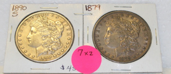 1879, 1890-S MORGAN SILVER DOLLARS - 2 TIMES MONEY