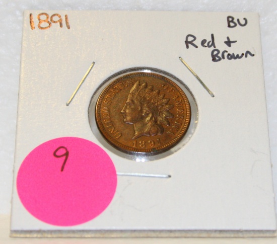 1891 BU INDIAN HEAD CENT - RED & BROWN