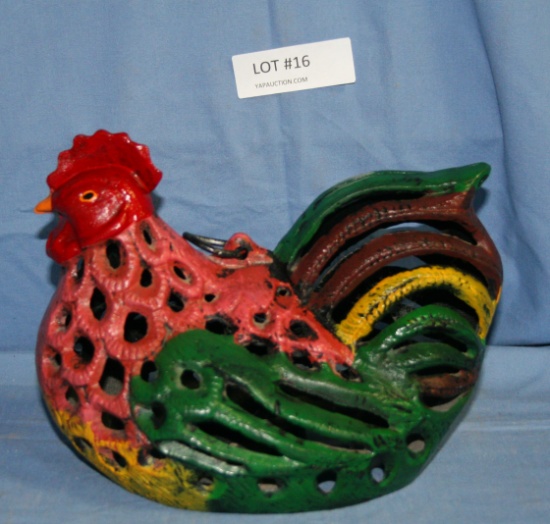 CAST IRON ROOSTER CANDLE HOLDER